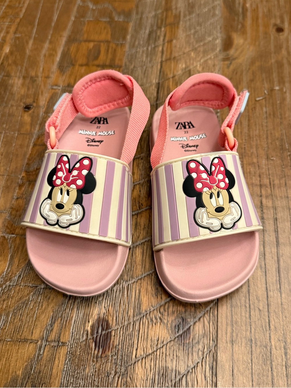 ZARA Disney Minnie Mouse Pink Striped Slide Sandals Baby Girl EU 22 US 5.5